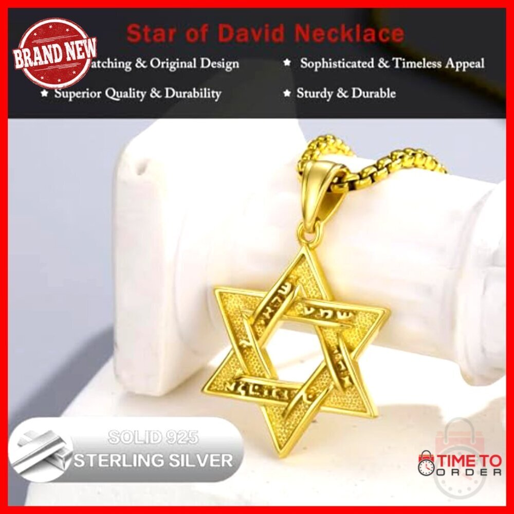 Sterling Silver Star of David Necklace with Stainless Steel Chain 24" - Picture 2 of 6